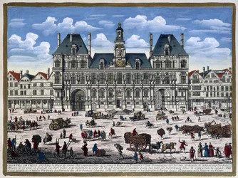 Hôtel de Ville de Paris i jego plac w XVI wieku - grawer