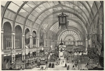 Międzynarodowa Wystawa w Amsterdamie w 1869 roku - widok wnętrza Pałacu Wystawy Międzynarodowej