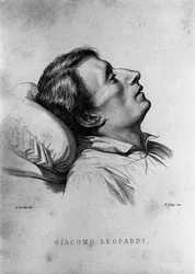 Włoski poeta Giacomo Leopardi (1798-1837) na łożu śmierci.