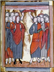 Miniaturowe Wniebowstąpienie zaczerpnięte z „Księgi Psalmów kalendarza um” lub „Psaltier à l