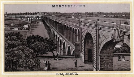 Montpellier Acqueduc (Herault, region Langwedocja-Roussillon). Chromolitografia z końca XIX wieku.