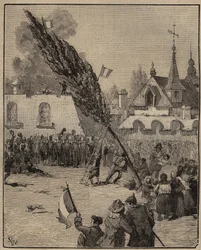 Plantacja drzewa wolności podczas rewolucji (słup wolności) – plantacja drzewa wolności (topola) we Francji. Grawer z 1885 roku w „Les arts et metiers illustres” Adolphe BITARD.