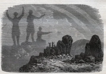 Widmo Brocken w górach Harz - widmo Brocken lub widmo Brocken - grawerowanie z 1877 roku