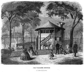 Dolina szwajcarska w ogrodzie roślin w Paryżu w 1858 roku.