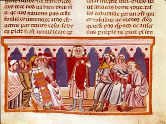 Nauka prawa miniatury z „Faktów Rzymian” opowiadająca o życiu Dwunastu Cezarów. Wenecja z XIII wieku, biblioteca Marciana