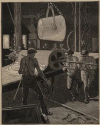 Sztuka szkła: robienie lodów. Krok zwany „wielkim przepływem”. Grawer z 1885 roku w „Les arts et metiers illustres” Adolphe BITARD.