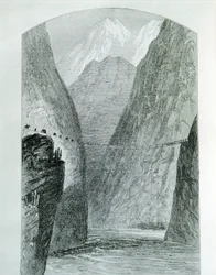 Most na rzece Apurimac, rycina. Peru