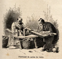 Producent wizytówek. Rycina ilustrująca podróż do Japonii w latach 1863-1864, autorstwa Aime Humberta, ministra Konfederacji Szwajcarskiej, w „Le tour du monde, nouveau journal des voyages”, wydanej pod kierunkiem Edouarda Chartona