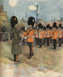 Zmiana warty w Pałacu Buckingham w Londynie w 1893 roku. Ilustracja M.C. Smardz. Kolekcja Bianchetti.