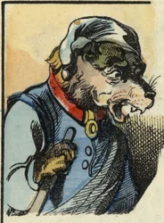 Pies Medor. Ilustracja do bajki „Bon medor i mały Chevrette””. W „Opowieściach z domu dla najmłodszych””. Anonimowy rycina z XIX wieku.