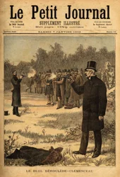 Pojedynek z pistoletem (zakazany we Francji od 1626) pomiędzy posłów Paul Deroulede (1846-1914) i Georges Clemenceau (1841-1929), nie zaszkodzi. Grawerowanie w „”Le petit journal”” 7.01.1893. Kolekcja Selvy.