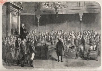Książę Wellington (Arthur Wellesley (1769-1852) (Duke of Wellington) stoi przy Izbie Gmin, aby otrzymać gratulacje od przewodniczącego za zwycięstwo w Vimeiro, Wojna na Półwyspie