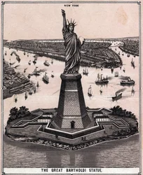 Wielki posąg Bartholdiego w Nowym Jorku, USA w „Świat ilustruje 168 widoków”” Niedatowany (koniec XIX wieku)