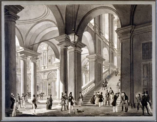 Duże schody Brera. Aquatint Giovanniego Migliary, około 1820 r.