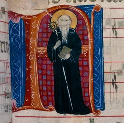 Litera A z przedstawieniem św. Benedykta: f.70r Antyfonarza