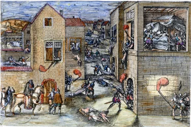 Rzeź św. Barthelemy (1572). rycina z XVII wieku.