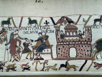 Posłańcy króla Normandii Wilhelma Zdobywcy (1027-1087) poinformowali go, że Harold, który przybył z Anglii w imieniu angielskiego króla Edwarda Wyznawcy Anglii, został wzięty do niewoli przez hrabiego Guy de Ponthieu.