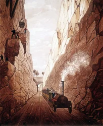 Nowa linia kolejowa między Manchesterem a Liverpoolem. Wykop na Górze Oliwnej. 1832.