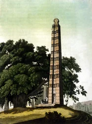 Obelisk Aksum (Aksoum) sprowadzony do Rzymu przez Włochów w 1937 r. Il Costume antico e moderno, Jules Ferrario, Mediolan 1820.