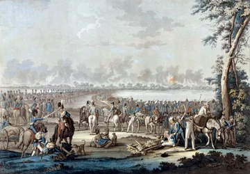 Przepływ Dunaju 6.07.1809 podczas bitwy pod Wagram Litografia XIX-wiecznego Paryża, Musee de l