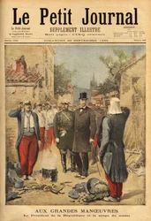 Prezydent republiki Felix Faure (1841-1899) odwiedza wojska w Langres podczas wielkich manewrów i tradycji dla wszystkich odwiedzających, degustuje żołnierską zupę. Grawerowanie w „Le petit journal”” 22.09.1895. Kolekcja Selvy.