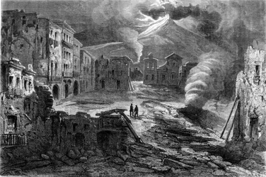 Reszta Piazza de Torre del Greco podczas erupcji Wezuwiusza w dniu 8.12.1861.