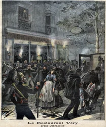 Restauracja Very (24 Boulevard Magenta w Paryżu) po eksplozji spowodowanej atakiem anarchisty Francois Koenigstein dit Ravachol (1859 - 1892) 30 marca 1892 r. W „The Petity Journal”