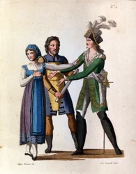 Śpiewacy Savino Monelli (Bertrando), Teresa Bellog (Isabella) i Filippo Galli (Tarabotto) w półpoważnej operze „L