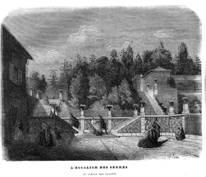 Schody szklarni w ogrodzie roślinnym w Paryżu w 1858 r.