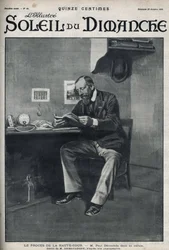 Proces przed Sądem Najwyższym: Paul Déroulède (1846-1914), francuski pisarz i działacz nacjonalistyczny, który był ważną postacią antydreyfusizmu, w swojej celi po próbie zamachu stanu 23 lutego. Rycina w „Le Soleil du dimanche”, 29 października