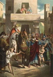 Triumf Mardochee (lub Mordechai lub Mordecai), postać biblijna (Życie-V wiek pne).w „”El Culto de la Hermosura””Juana Justo Huguet, redaktorzy Molinas Hermanos