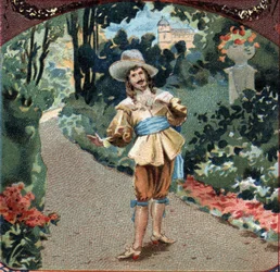 Teofil de Viau (1590-1626) Francuski poeta i dramaturg komponuje wiersz „la maison de Sylvie” w Château de Chantilly. Chromolitografia z końca XIX wieku