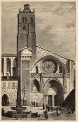 Katedra w Tuluzie - Cathedrale Saint-Etienne de Toulouse - (Saint Etienne) grawer w „” PATRIE” - PECTUREQUIREQUE OPIS FRANCJI W 6 TOMACH PRZEZ LUCIENA HUARDA - koniec XIX wieku