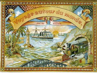 Pociąg, latarnia morska i łódź, gra okładkowa „Podróż dookoła świata”, a.n.d. 19.