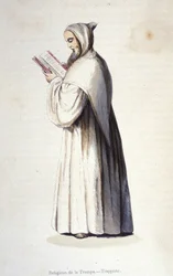 Mnich trapistów, zakon Citeaux przestrzegający zreformowanych rządów Trappe ustanowionych w 1664 r. przez Rance. Rycina XIX wieku.