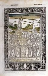 Triumf Czystości Petrarki (Francesco Petrarca). Miniatury sd. Biblia Trivulziana, Mediolan.