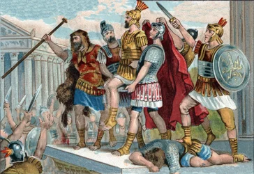 Wespazjan (po łacinie Titus Flavius Vespasianus) (9-79) został ogłoszony cesarzem przez swoich żołnierzy. Chromolitografia około 1890 roku.