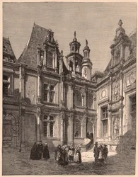 Widok z wnętrza dziedzińca hotelu Escoville w Caen w 1860 roku we Francji