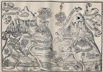 Widok na górę Sybille (Raj królowej Sybilli) (Podwójna mapa Góry Piłata i Góry Sybilli) - Antoine de La Sale (La Salle) Francuski pisarz satyryczny z XV wieku.