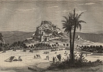 Widok Oued el Golea (El Menia lub El Menea dawniej El Golea) w Algierii na południu prowincji Oran pod koniec XIX wieku - rycina