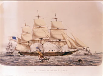 Widok amerykańskiej Clipper Electric. Litografia z 1854 r