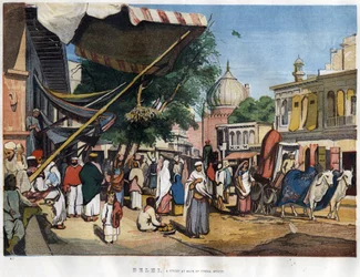 Widok miasta New Delhi w pobliżu meczetu Juma Masjid, Indie w 1857 roku w „The Illustrated London News” (28 listopada 1857).