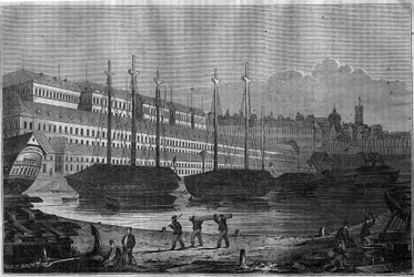 Widok na Corderies, Bagne i wieżę Saint Louis (Saint-Louis) w Brześciu. W „”Malowniczym sklepie”” 1835