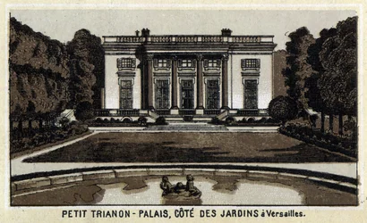Widok na Peer Trianon w ogrodach Wersalu.