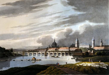 Widok na miasto Drezno w Niemczech. 1815.