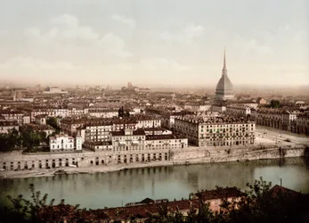 Widok miasta Turyn (Torino) we Włoszech w 1890 r.