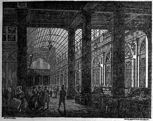 Widok galerii Orleanu w Palais Royal de Paris w 1835 roku.