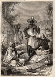 Rejs (1795) z Mungo Park (1771-1806) do Djoliby (Niger): rdzenni mieszkańcy Senegalu - ilustracja zaczerpnięta z „Wielkich marynarzy XVIII wieku””