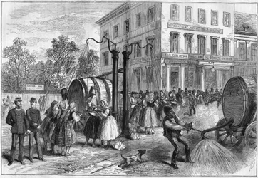 System nawadniania na ulicach Wiednia, Austria w 1873 roku.