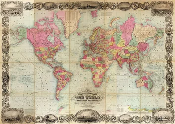 Mapa świata w rzucie Mercator. 1854